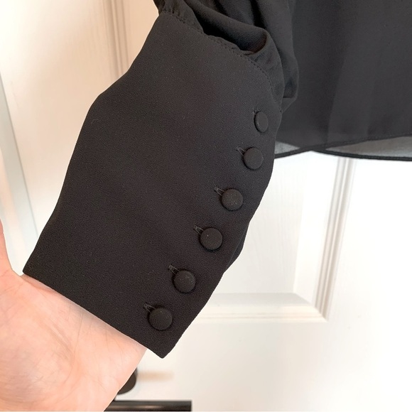 Bebe Black Asymmetrical Chiffon Cuff Detail Soft Blouse Top - Picture 8 of 12